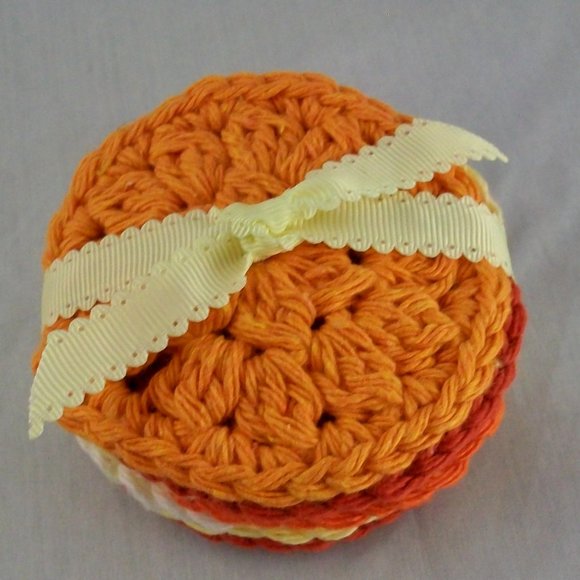 Handmade Crochet Yellow Orange Reusable Cotton Face Scrubbies Set of 7 - Picture 1 of 3